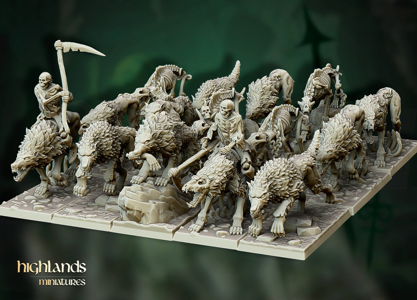 Direwolfs mit Reitern und szenischen Bases ( 12 Miniaturen )