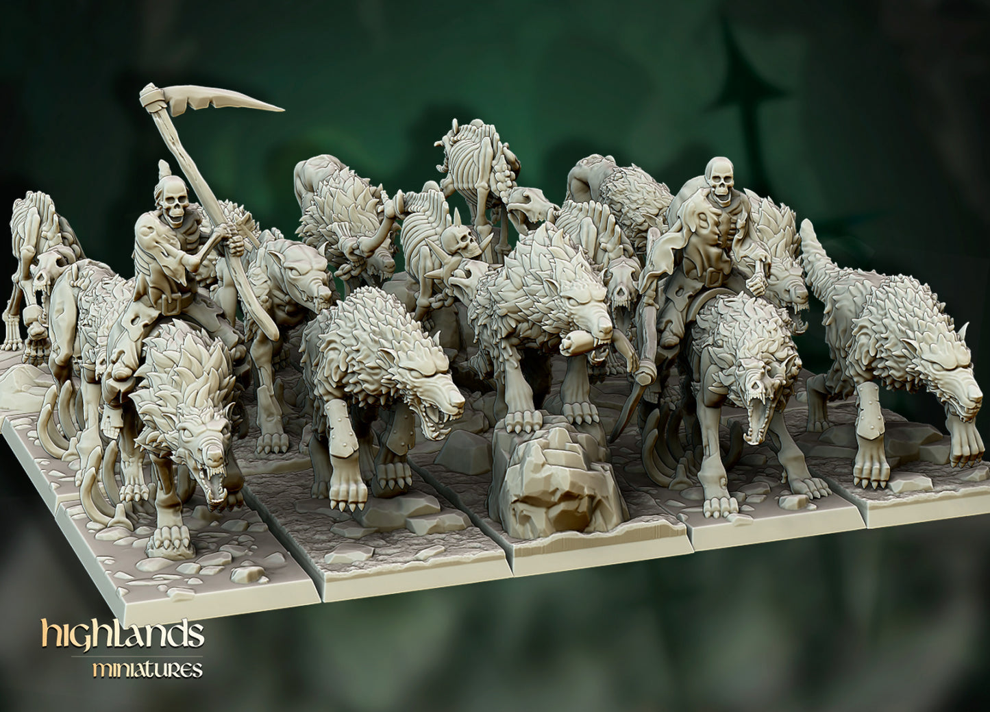 Direwolfs mit Reitern und szenischen Bases ( 12 Miniaturen )