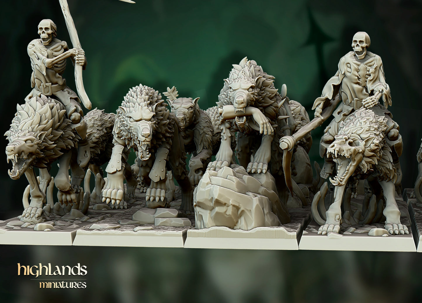 Direwolfs mit Reitern und szenischen Bases ( 12 Miniaturen )