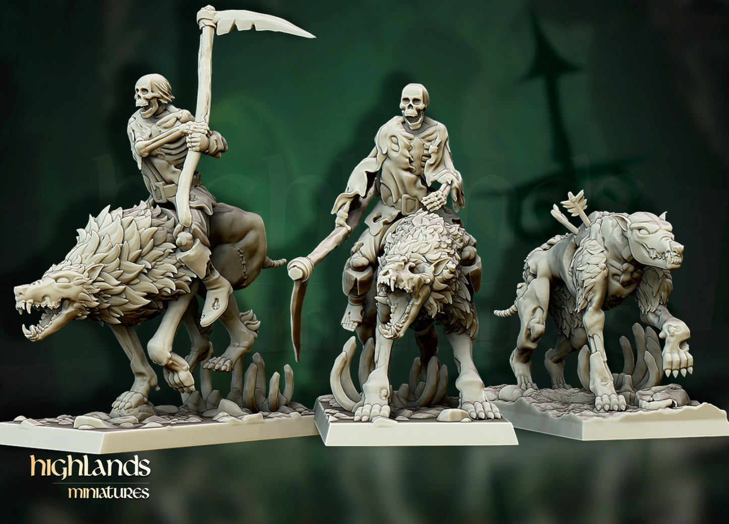 Direwolfs mit Reitern und szenischen Bases ( 12 Miniaturen )
