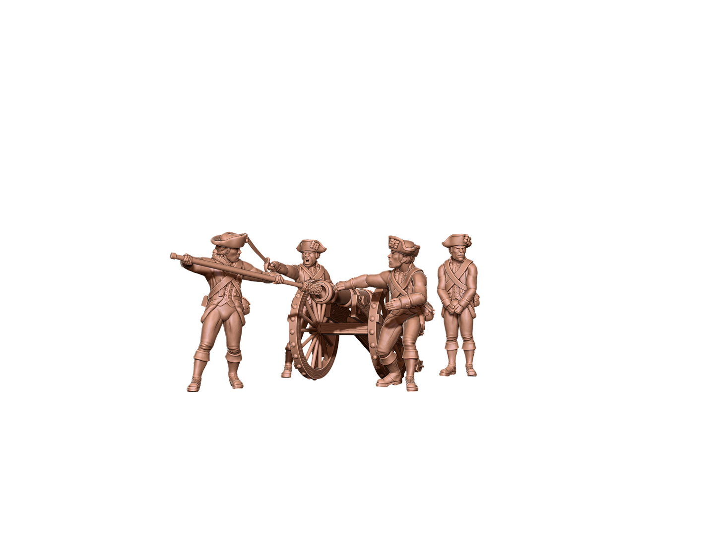 6-pounder cannon with 4 crew members in uniform ( 5 Miniaturen )