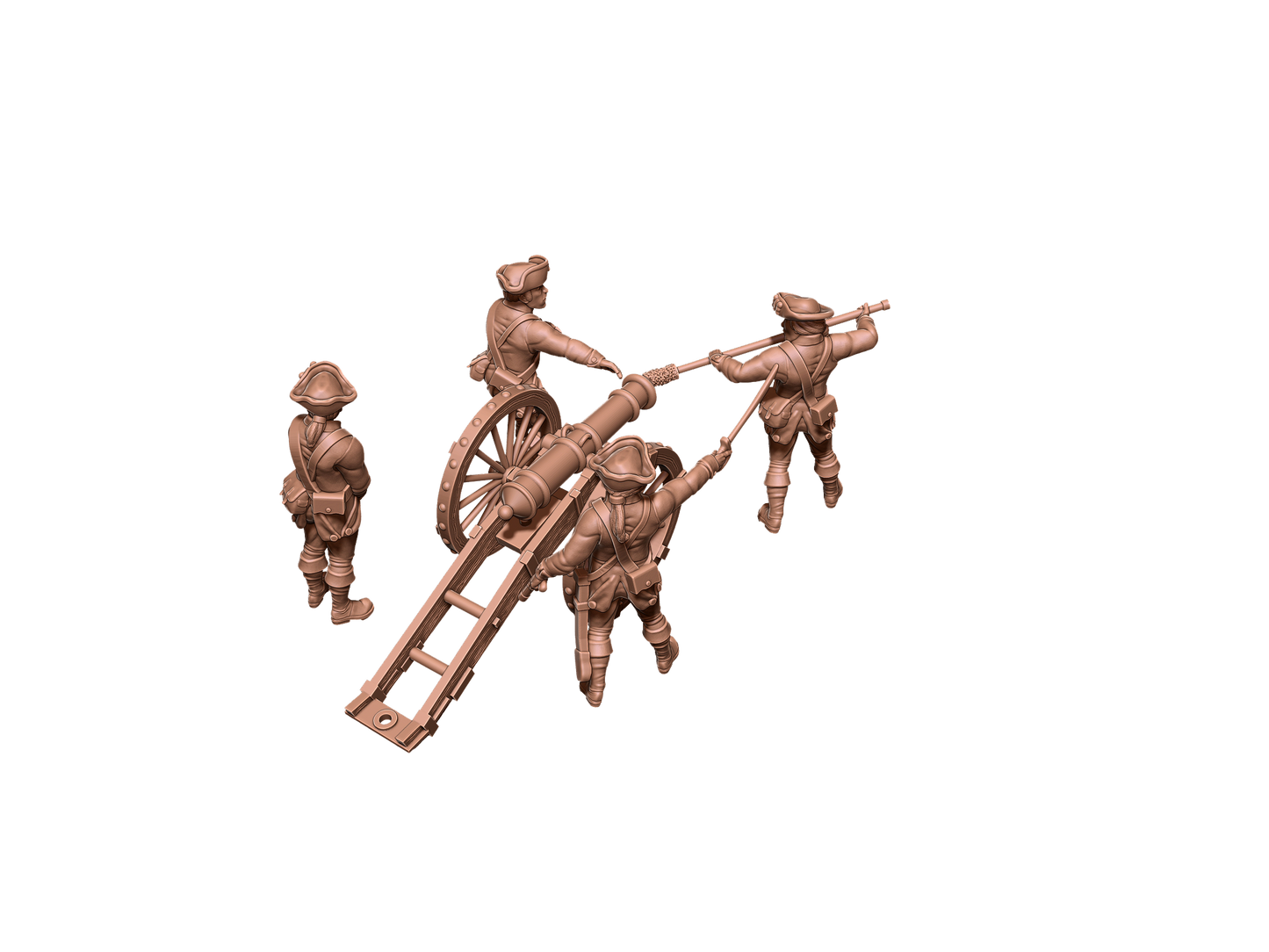 6-pounder cannon with 4 crew members in uniform ( 5 Miniaturen )