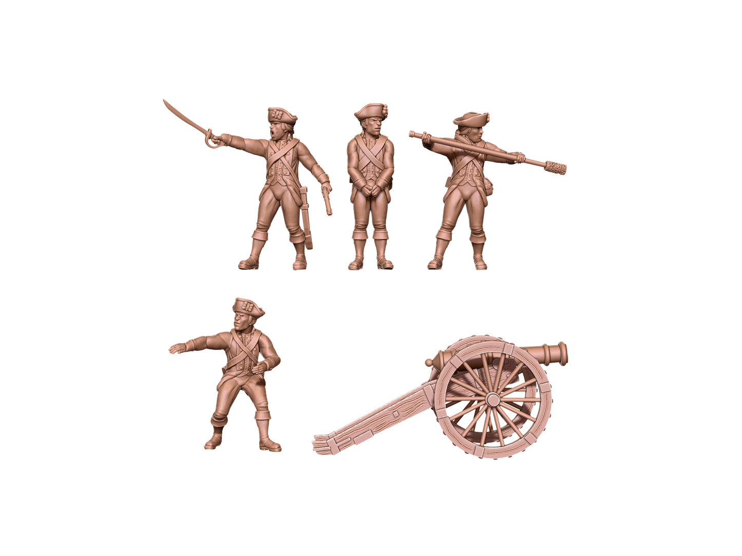 6-pounder cannon with 4 crew members in uniform ( 5 Miniaturen )