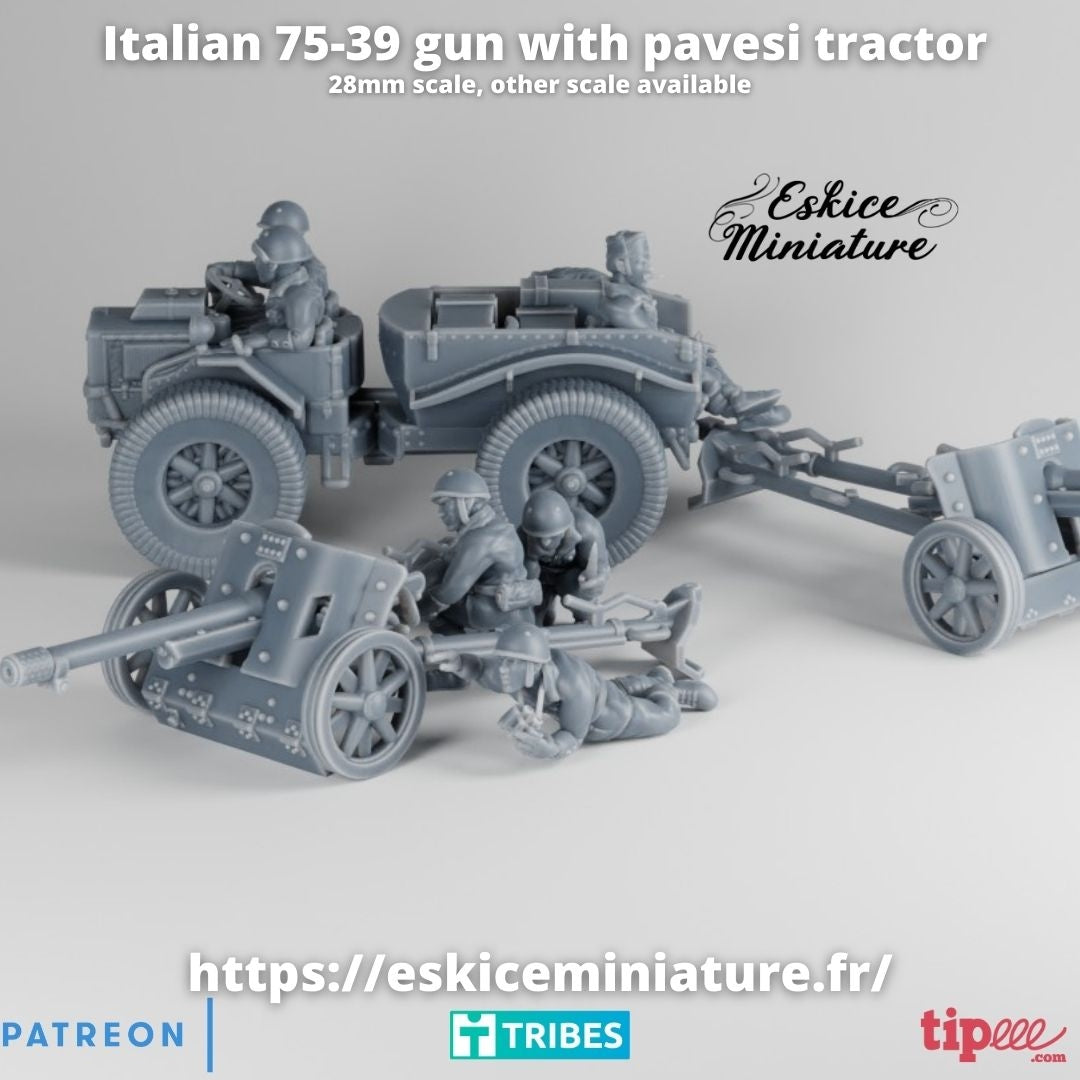 Italian 75-39 cannon with Pavesi Tractor ( 7 Miniaturen )
