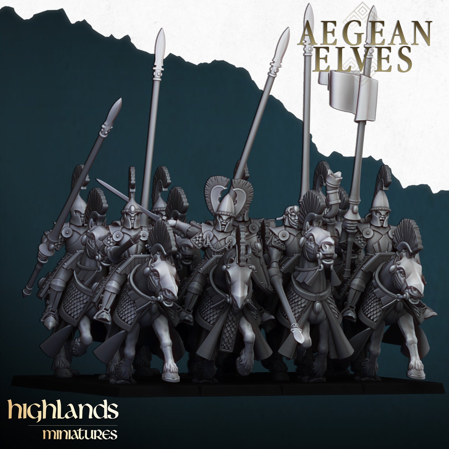 Aegean Elves Mounted Lances Command Units ( 3 Miniaturen )