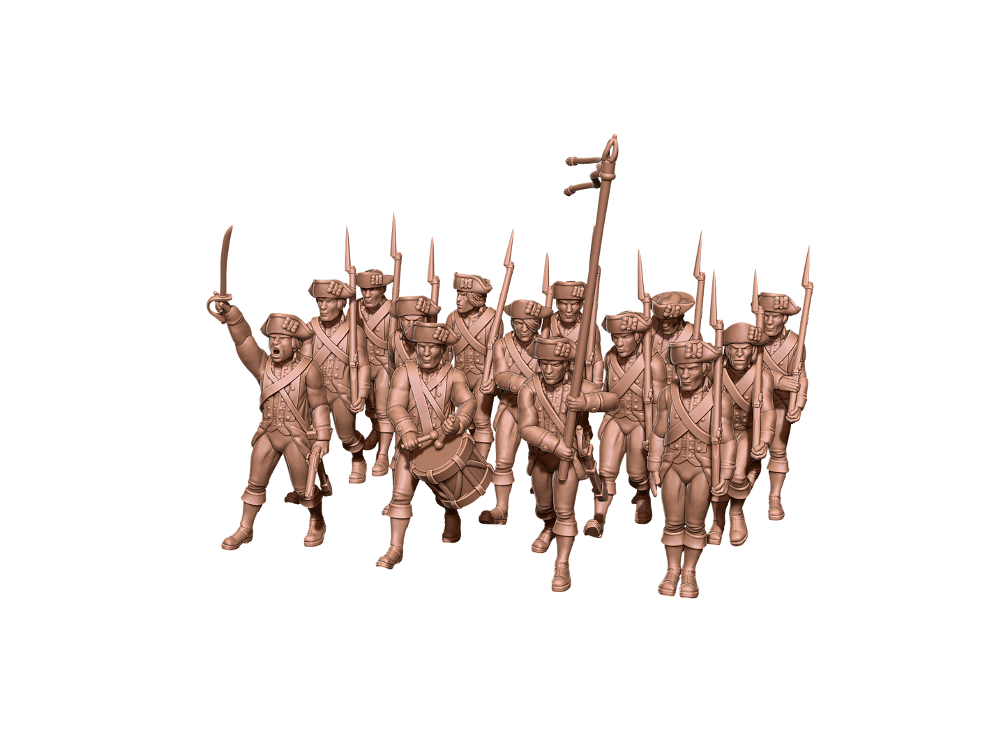 marching line soldiers + their command staff ( 14 Miniaturen )