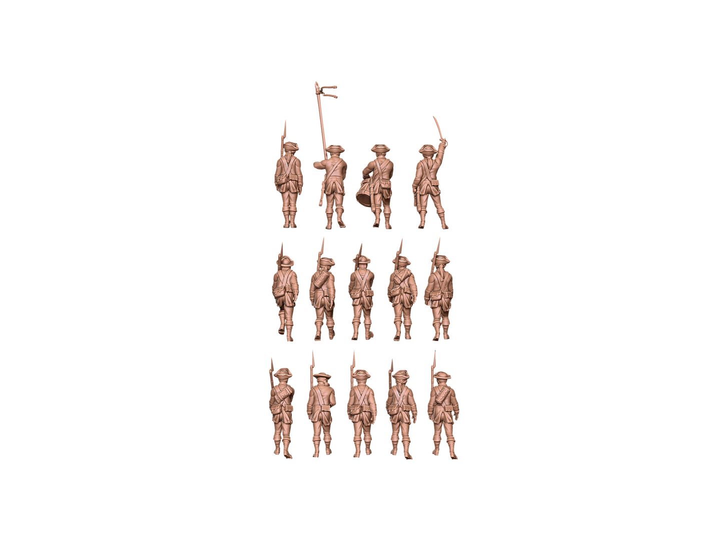 marching line soldiers + their command staff ( 14 Miniaturen )