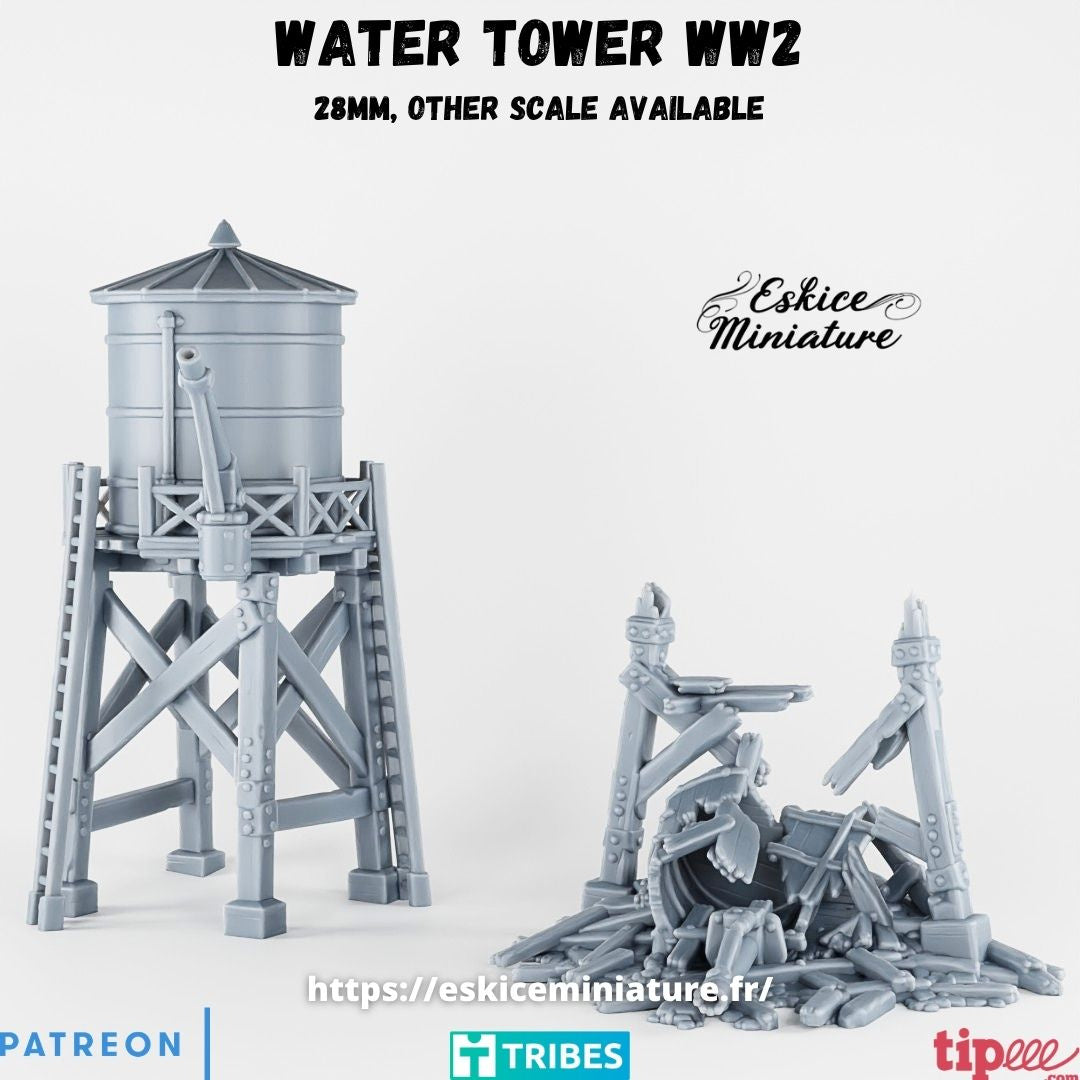 WWII Water Tower (intact & destroyed versions)
