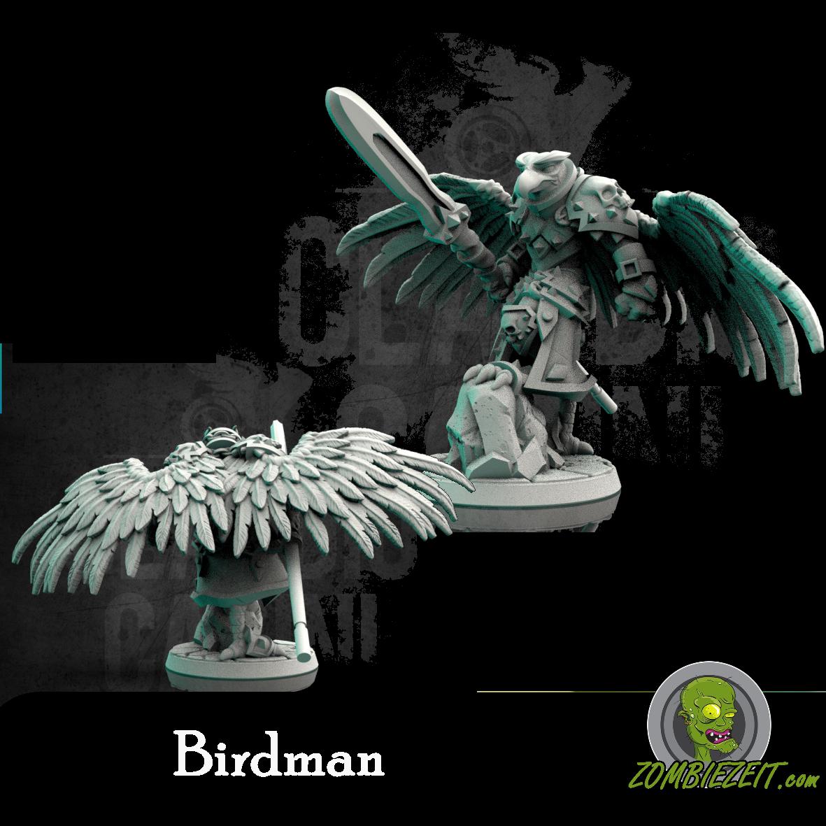 Male featherfolk birdman warrior with spear