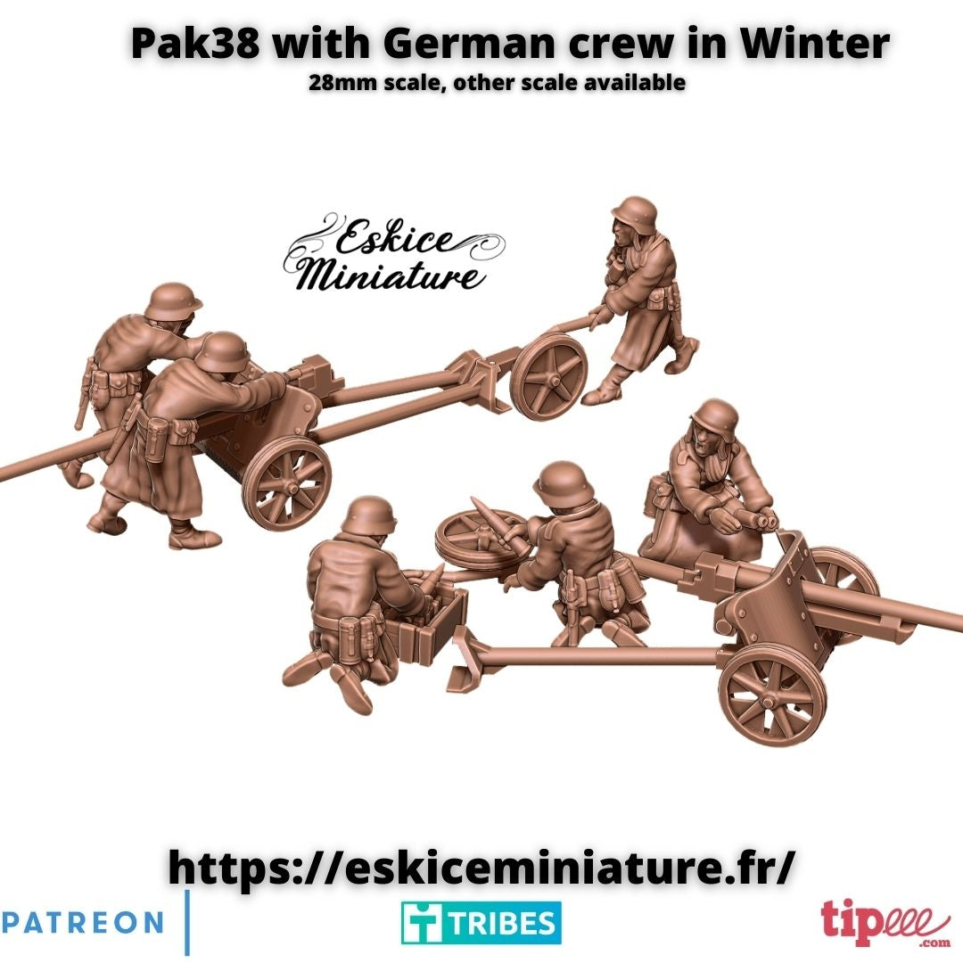 Pak38 cannon + crew in winter uniform ( 6 Miniaturen )