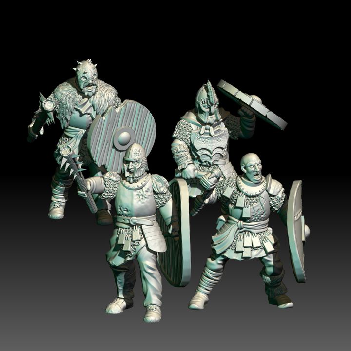 Wildling Kingdom Warriors Hand Weapons ( 4 Miniaturen )