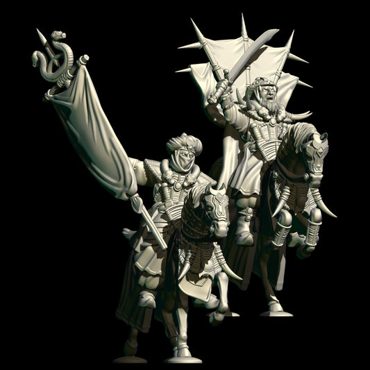 Serpent Clan Mounted Bannerbearer and Lord  ( 2 Miniaturen )