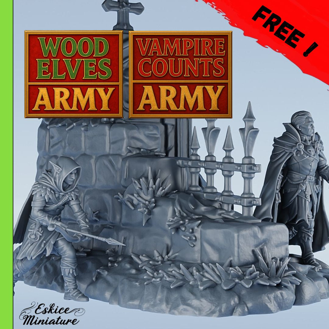 Vampire Counts & Wood Elves ( Geländestück + 2 Miniaturen )