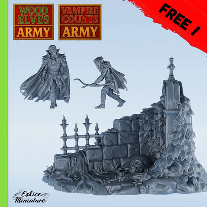 Vampire Counts & Wood Elves ( Geländestück + 2 Miniaturen )