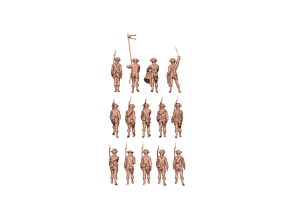 marching line soldiers + their command staff  ( 14 Miniaturen )